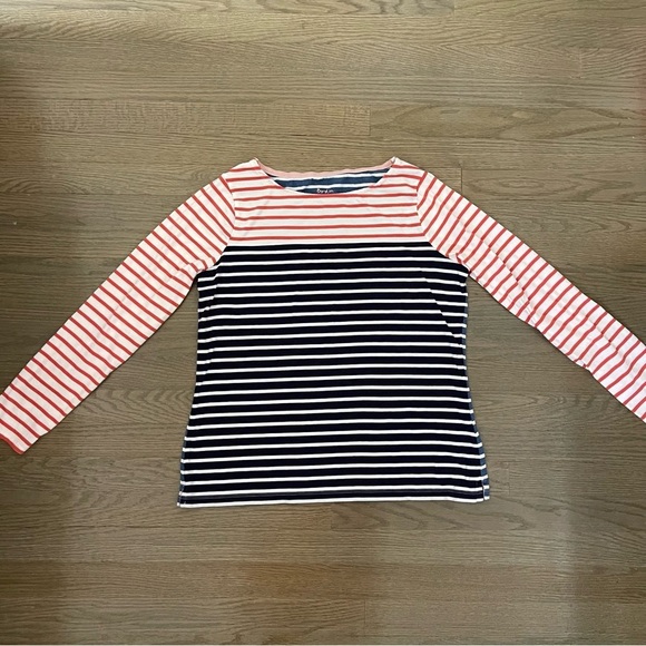 Boden Women's 100% Cotton Long Sleeve Red & Blue Striped Round Neck Top - Picture 1 of 9